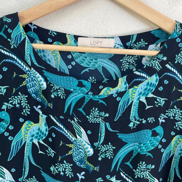 Ann Taylor Loft Womens Large Bird Peacock Print Blouse Long Sleeve Shirt Top - Picture 7 of 9